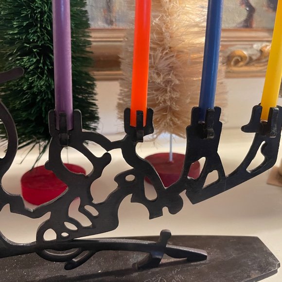 Spectacular Brutalist Industrial Style Iron Menorah Signed B W Geller - Picture 5 of 6